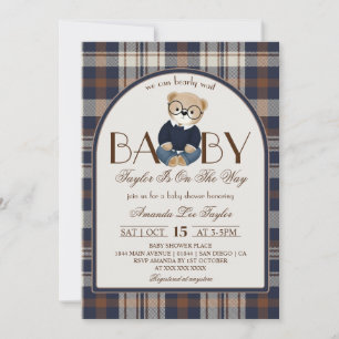 Bear Bearly Wait Luxury Boy Baby Shower Invitation