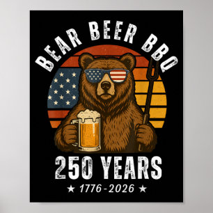 Bear Beer BBQ Independence Day USA Flag Patriotic Poster