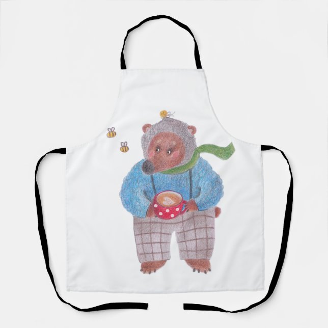 Bear, bees and cappuccino apron (Front)