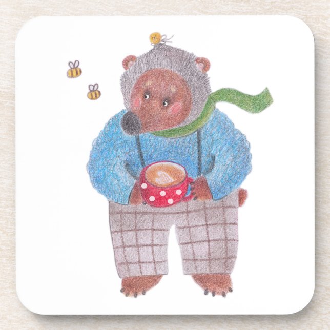 Bear, bees and cappuccino coaster (Front)