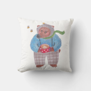 Bear, bees and cappuccino cushion