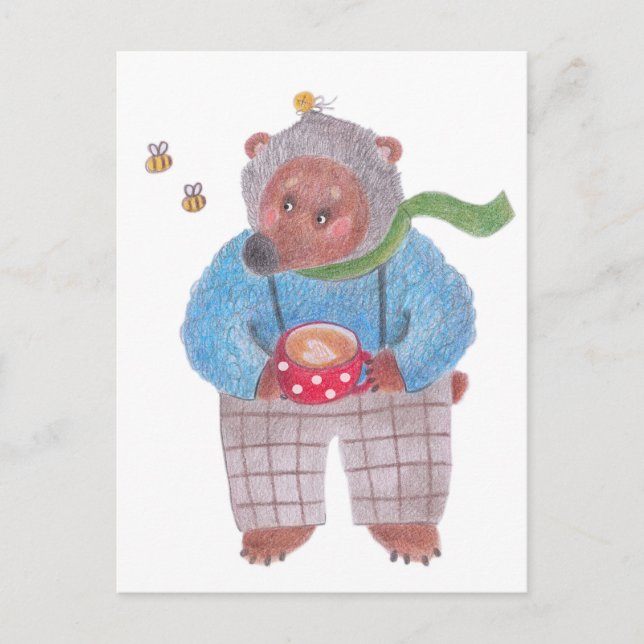 Bear, bees and cappuccino postcard (Front)