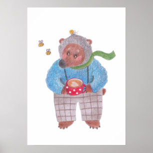 Bear, bees and cappuccino poster