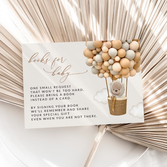 Bear, Beige Balloons, Baby Shower Books For Baby Enclosure Card (Creator Uploaded)