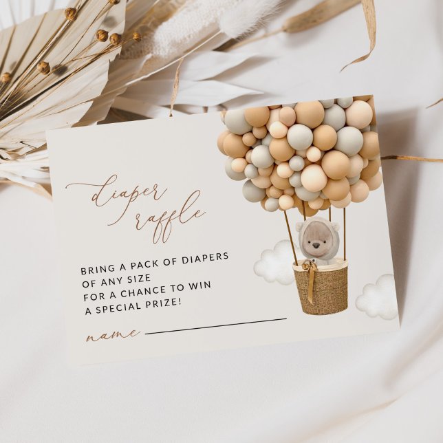 Bear, Beige Balloons, Baby Shower Diaper Raffle Enclosure Card (Creator Uploaded)