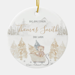 Bear Big Brother Winter Woodland Mountain Ceramic  Ceramic Ornament