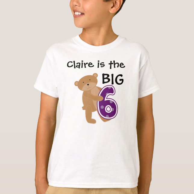Bear Big Six Customisable Birthday T-shirt (Front)