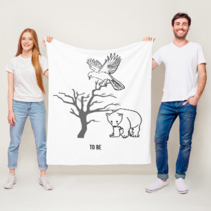 Bear, Bird, and Bare Tree Nature Scene Fleece Blanket