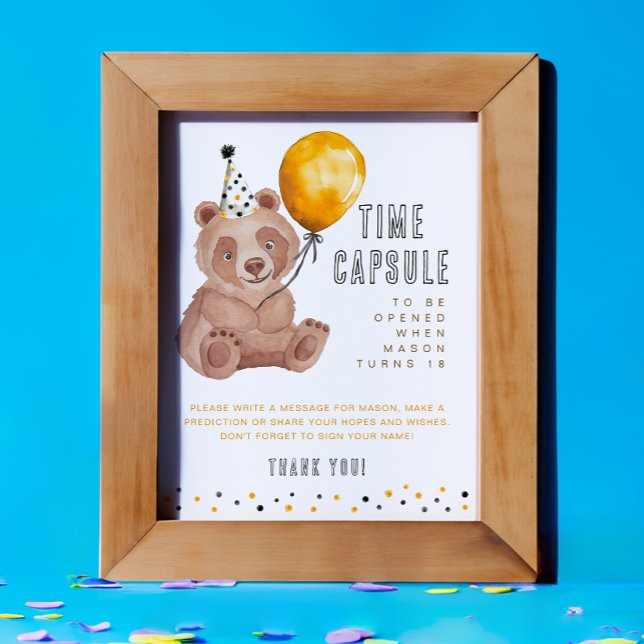 Bear Birthday Time Capsule Sign – Teddy Bear First (Time Capsule Activity Sign )