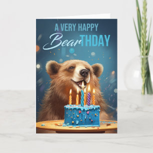 Bear Birthday With cake and Candles Play on Words Thank You Card