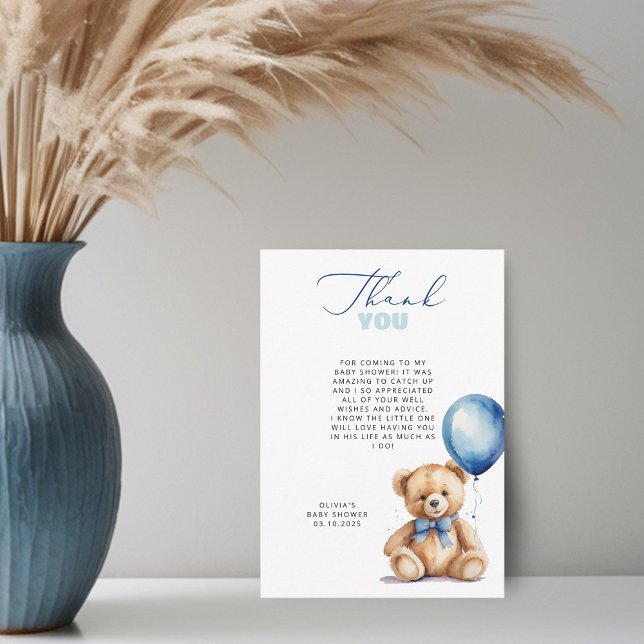 Bear Blue Balloon Baby Shower Thank You Card (Creator Uploaded)