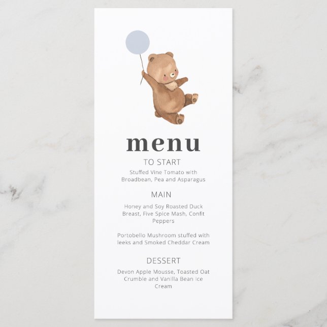 Bear Blue Balloon Menu (Front)