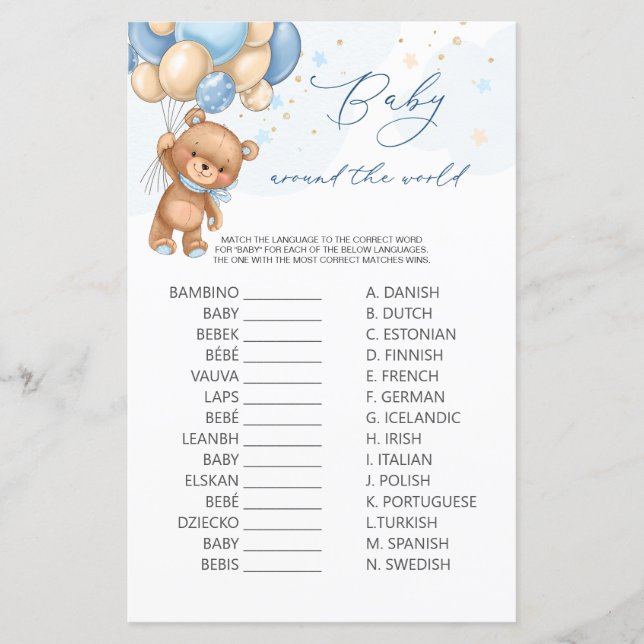 Bear Blue Balloons Baby Around the World Game (Front)
