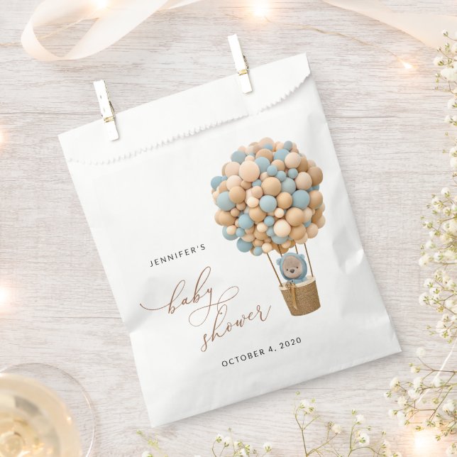 Bear, Blue Balloons, Hot Air Balloon, Baby Shower Favour Bag (Clipped)