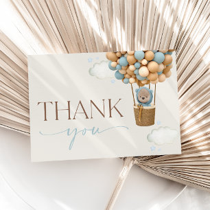 Bear, Blue Balloons, Hot Air Balloon, Baby Shower Thank You Card