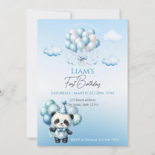 Bear Blue Balloons Kids Birthday Invitation