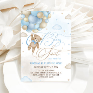 Bear Blue Boy 1st Birthday Invitation