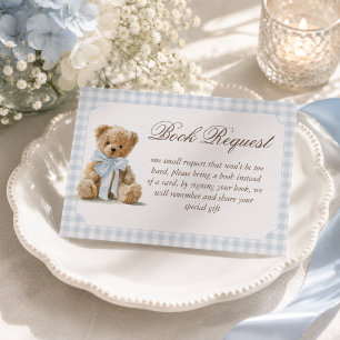 Bear Blue Boy Baby Shower Book Request Enclosure Card