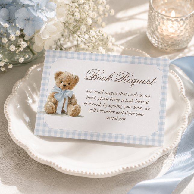 Bear Blue Boy Baby Shower Book Request Enclosure Card (Creator Uploaded)