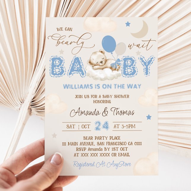 Bear Blue Boy Baby Shower  Invitation (Creator Uploaded)