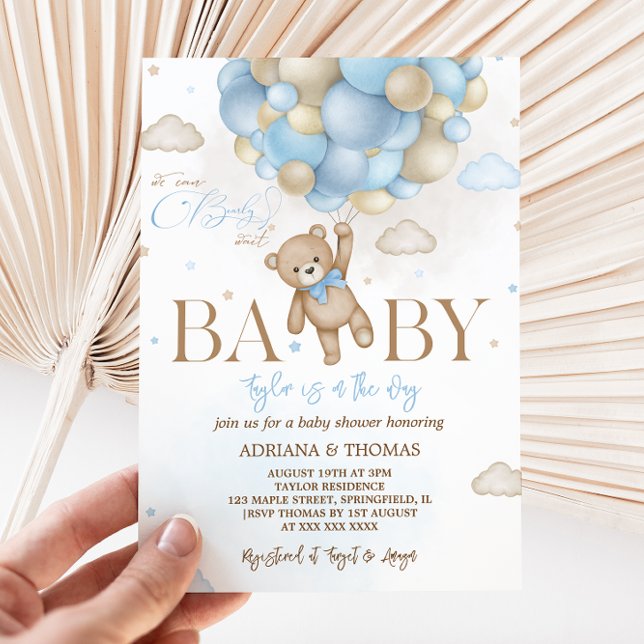  Bear Blue Boy Baby Shower Invitation (Creator Uploaded)