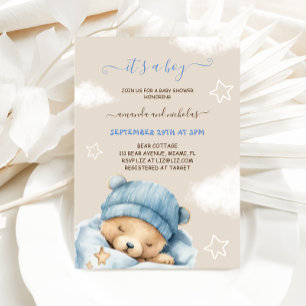 Bear Blue Boy Winter Baby Shower Invitation