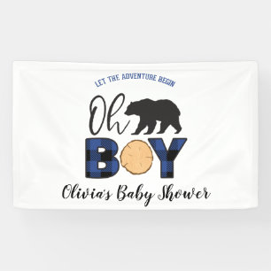 Bear blue Buffalo Plaid Baby Shower Banner