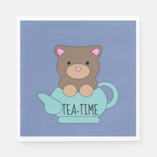 Bear Blue Cute Teapot Paper Napkin Birthdays Kids