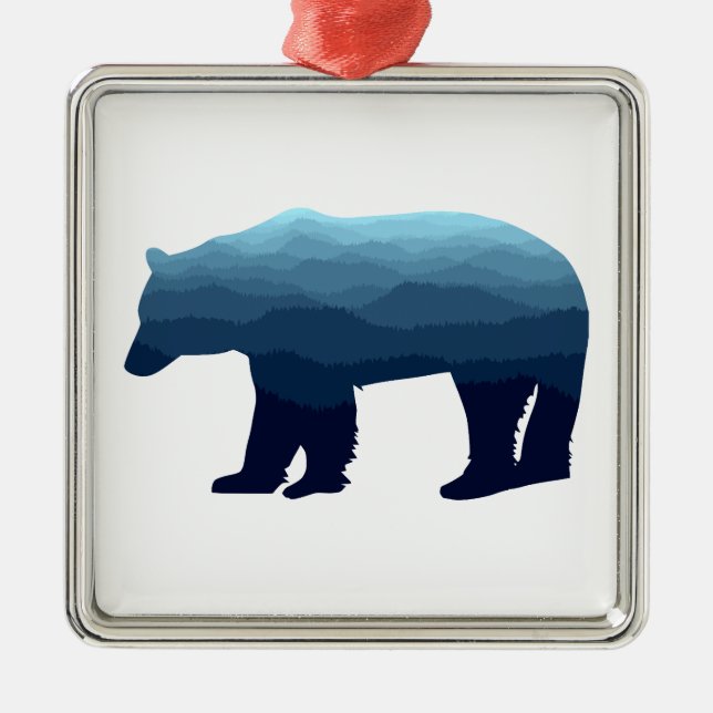 Bear Blue Forest Mountains Metal Ornament (Front)