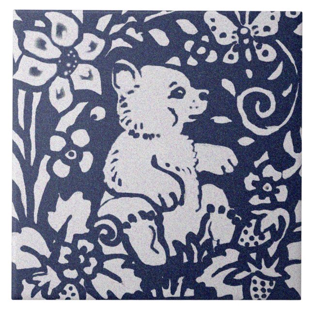 Bear Blue Grey Granite Stone Woodland Animal Art Ceramic Tile (Front)