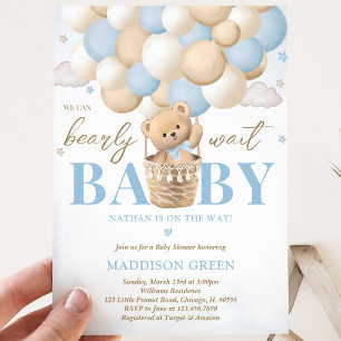 Bear Blue Hot Air Balloon Boy Baby Shower Invitation