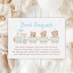 Bear Blue Train Baby Shower Book Request Enclosure Card
