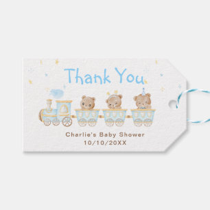 Bear Blue Train Baby Shower Thank You Gift Tags