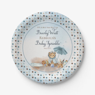 Bear   Blue Umbrella Bearly Wait Boy Baby Sprinkle Paper Plate