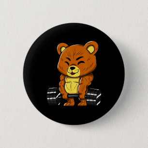 Bear Bodybuilder Bodybuilding Muscle Gym Weightlif 6 Cm Round Badge