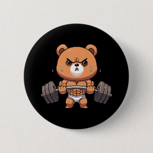 Bear Bodybuilder Bodybuilding Muscle Gym Weightlif 6 Cm Round Badge