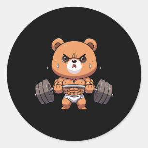 Bear Bodybuilder Bodybuilding Muscle Gym Weightlif Classic Round Sticker
