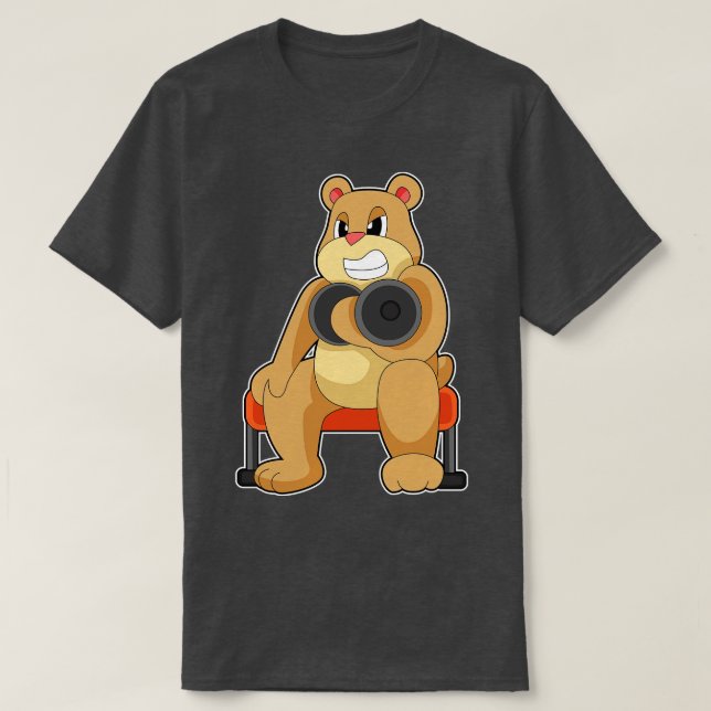 Bear Bodybuilding Dumbbell T-Shirt (Design Front)