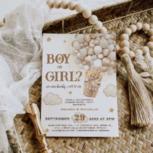 Bear Boho Gender Reveal Neutral Tones Invitation