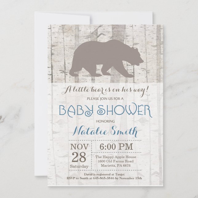 Bear Boy Baby Shower Invitation Rustic Woodland (Front)