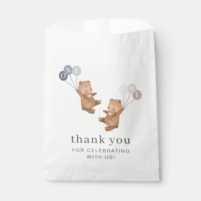 Bear Boy Girl Twins - 1st Birthday - Favour Bag (Front)