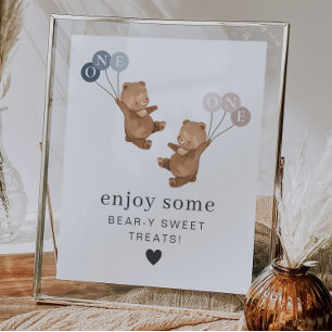 Bear Boy Girl Twins - 1st Birthday - Treats Sign
