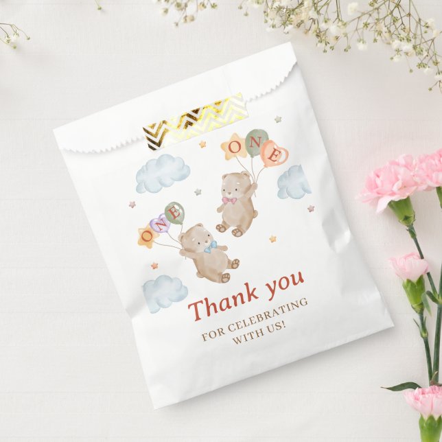 Bear Boy Girl Twins - First Birthday Party Favour Bag (Sealed)