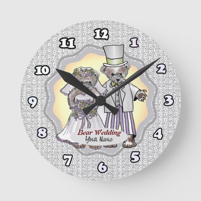 Bear Bride and Groom Wedding clock (Front)