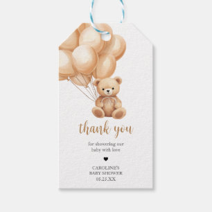Bear Brown Balloon Baby Shower Favour Tags