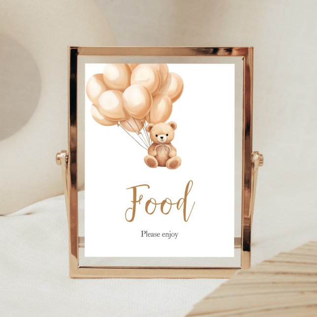 Bear Brown Balloon Baby Shower Food Poster (We Can Bearly Wait Baby Shower Food Sign)