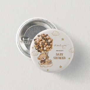 Bear Brown Balloons Baby Shower Favour 3 Cm Round Badge