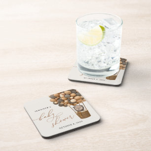 Bear, Brown Balloons, Hot Air Balloon, Baby Shower Coaster