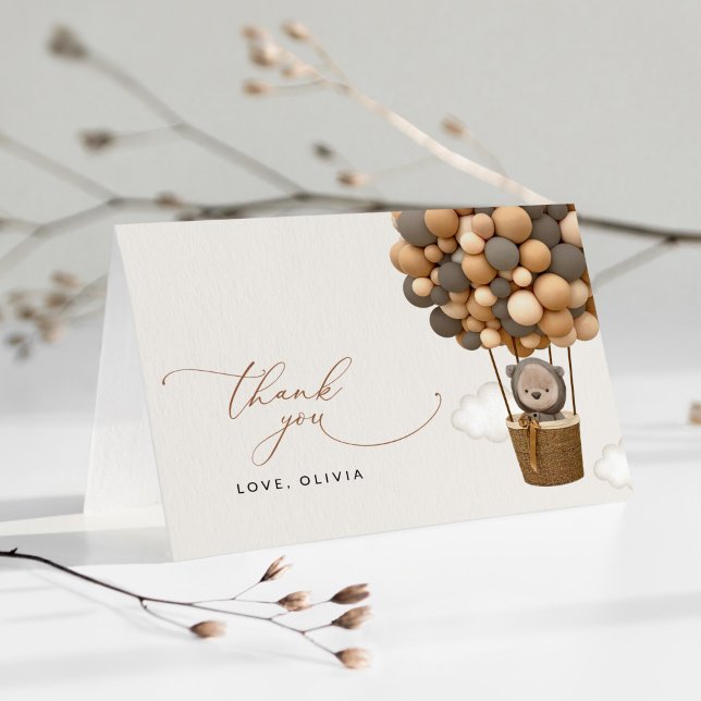 Bear, Brown Balloons, Hot Air Balloon, Baby Shower Thank You Card (Creator Uploaded)