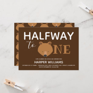 Bear Brown Six Month Baby Half Birthday Invitation